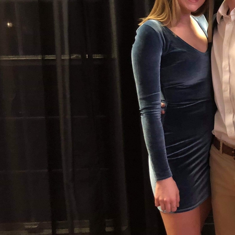 Long sleeve Blue Velvet Mini Dress